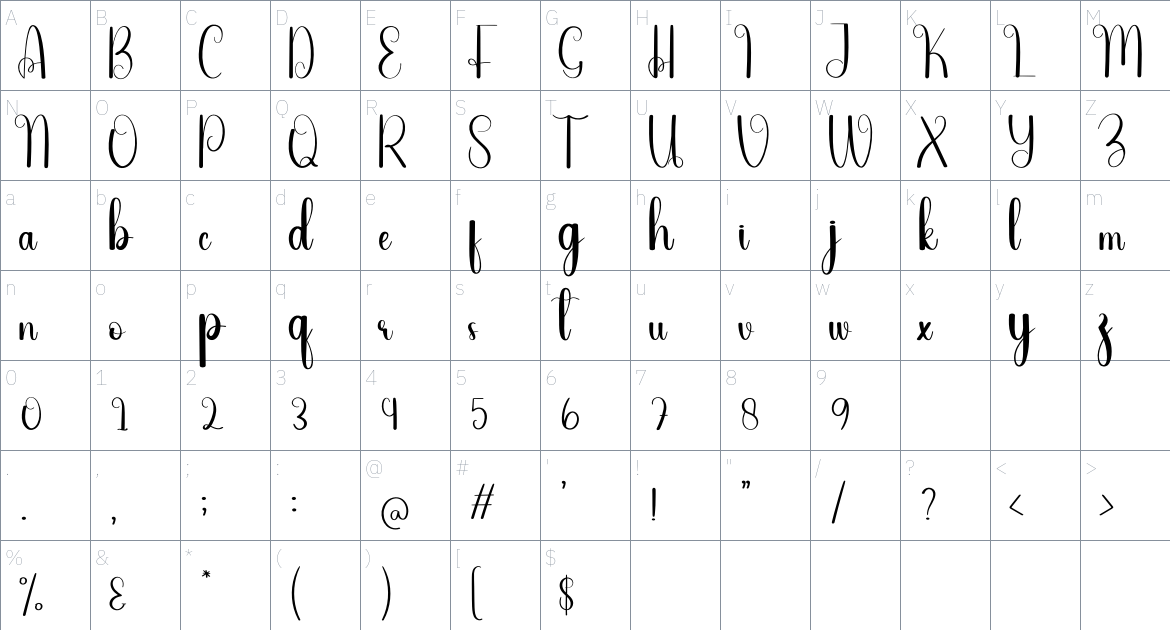 Space font Character Map