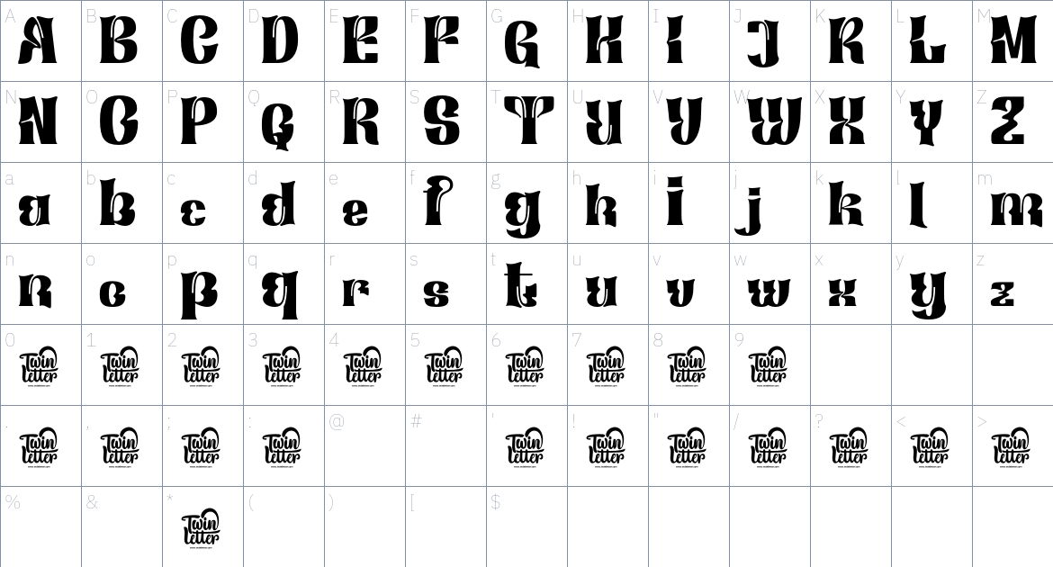 Xagetif font Character Map