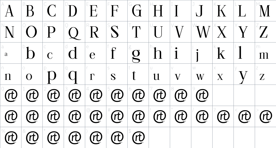 Beliber font Character Map