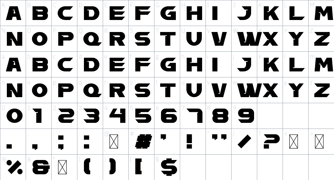 Brightster font Character Map