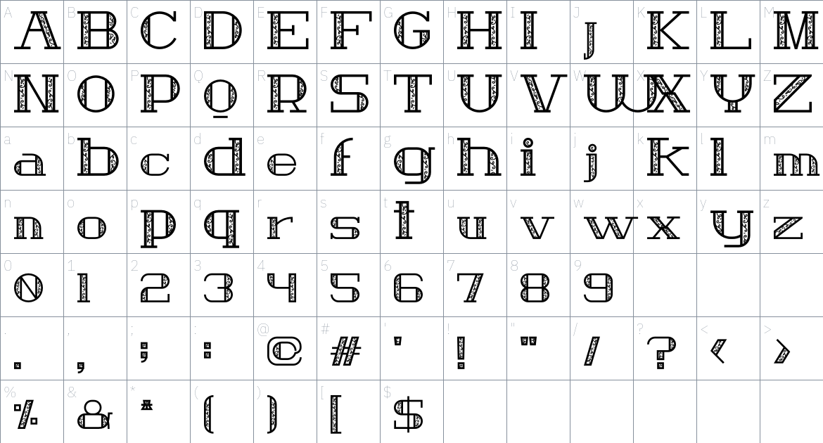 Vahontes font Character Map