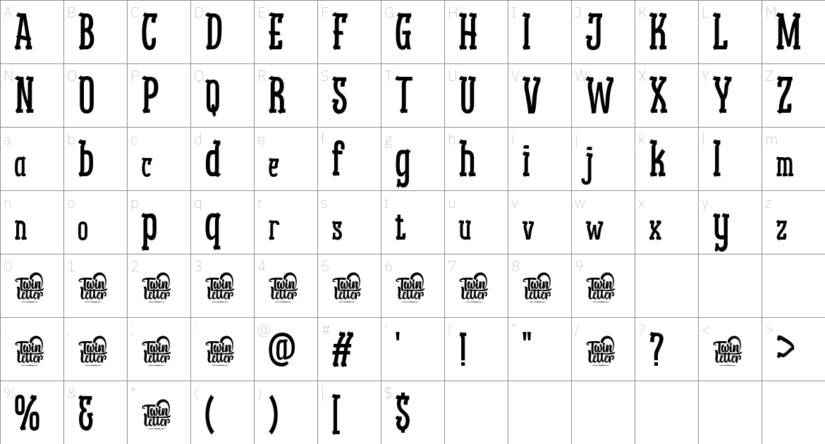 Jinkel font Character Map