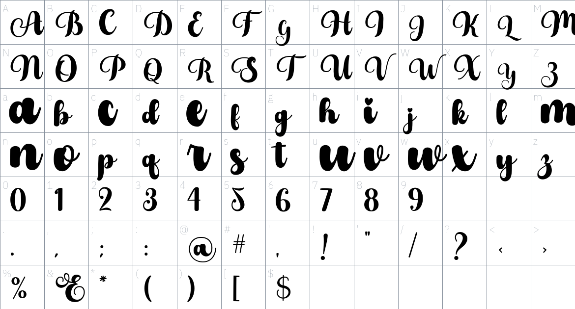 Alistia font Character Map