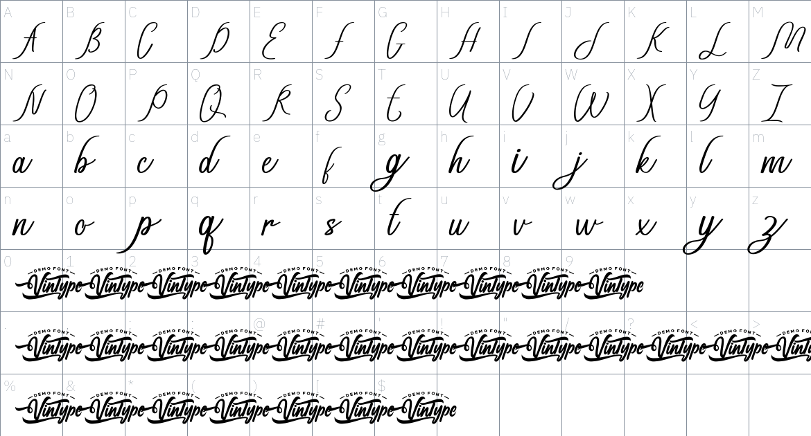 Ashdown font Character Map