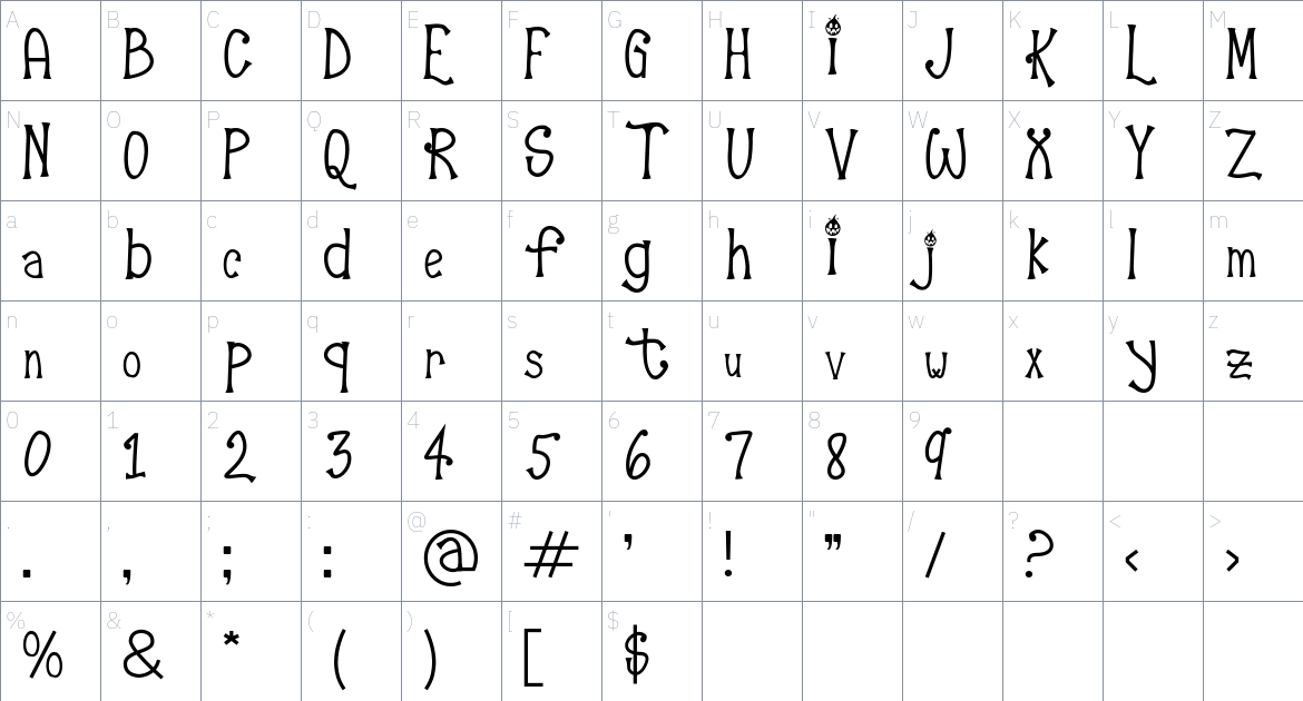 KING WITCH font Character Map