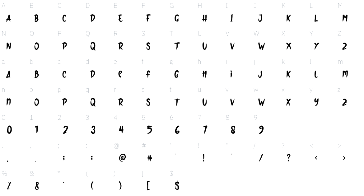 Ghost Nest font Character Map