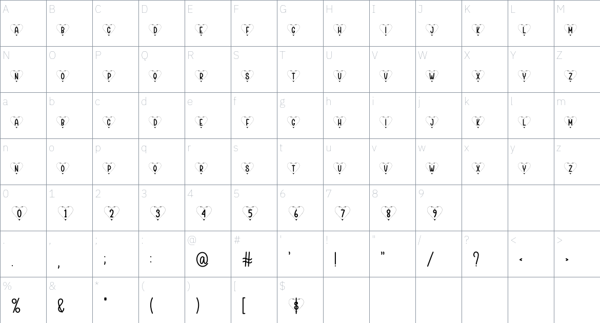 Samall Crib font Character Map