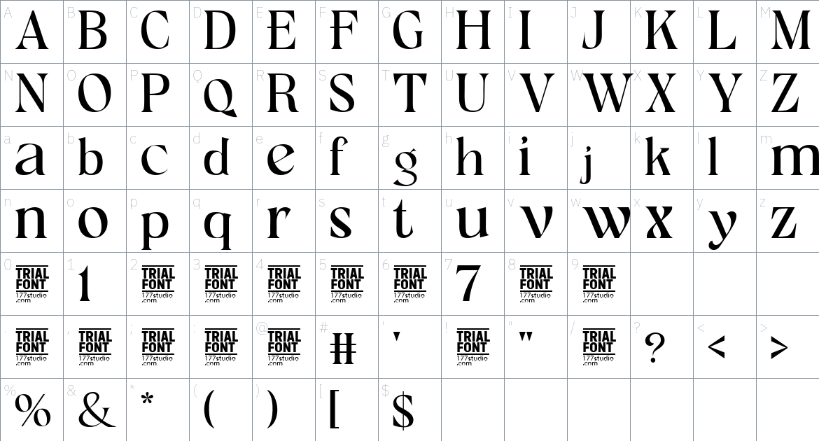 Allover Modern font Character Map