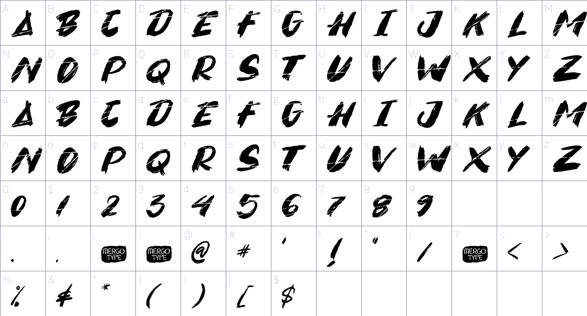 Backy font Character Map