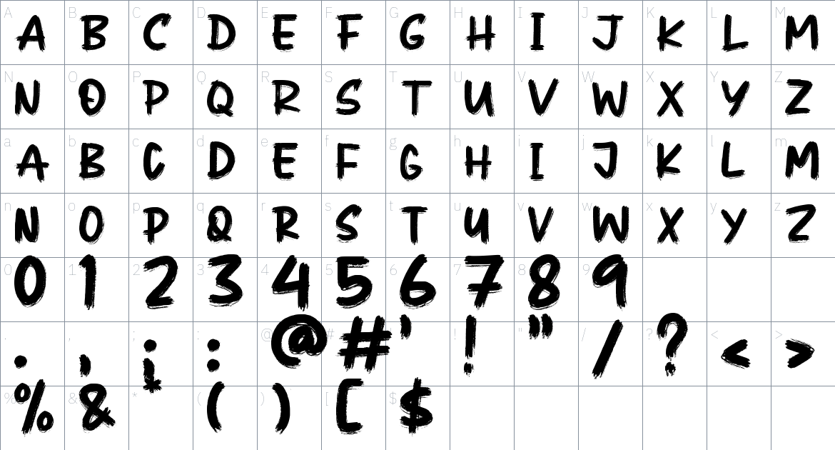 Blacker Strokes font Character Map