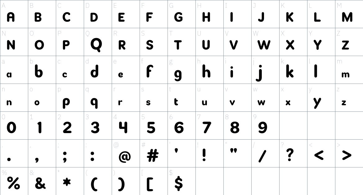 Tuber Font font Character Map