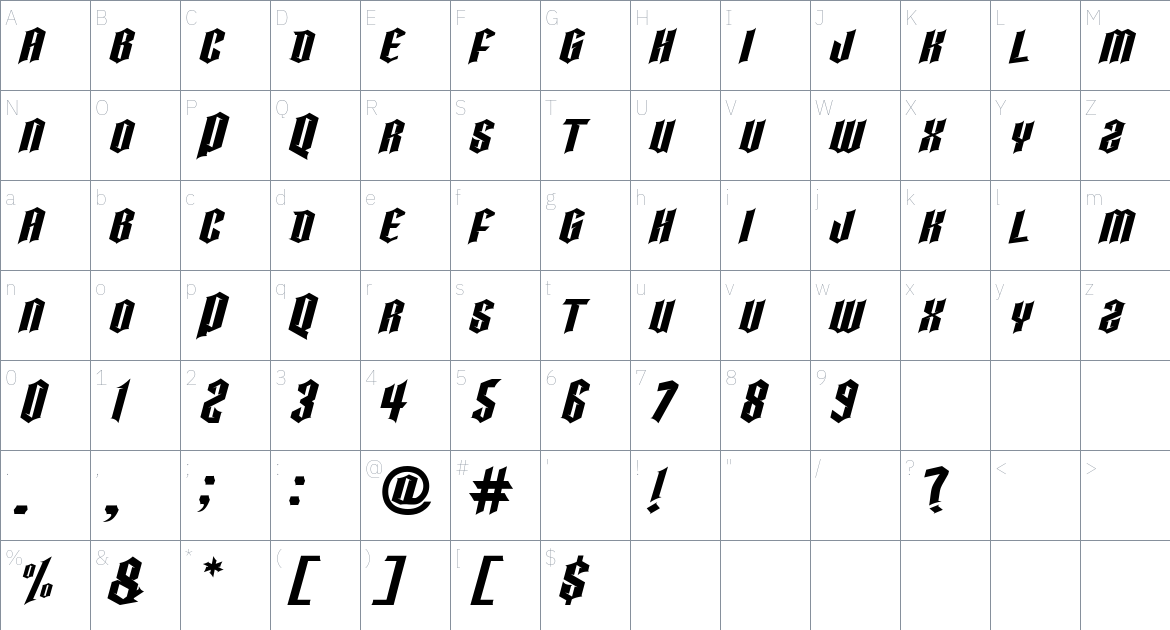 HELLFIRE font Character Map