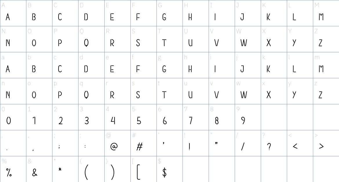 Creator font Character Map