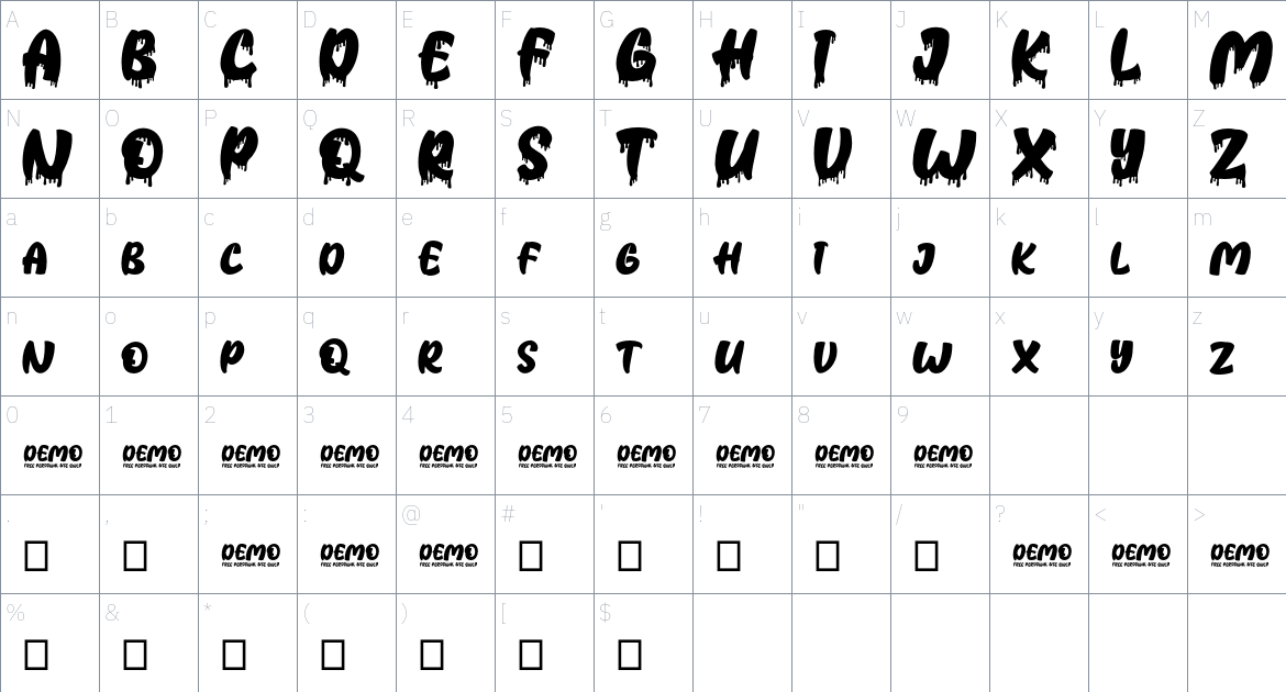 Strezy Break Regular font Character Map