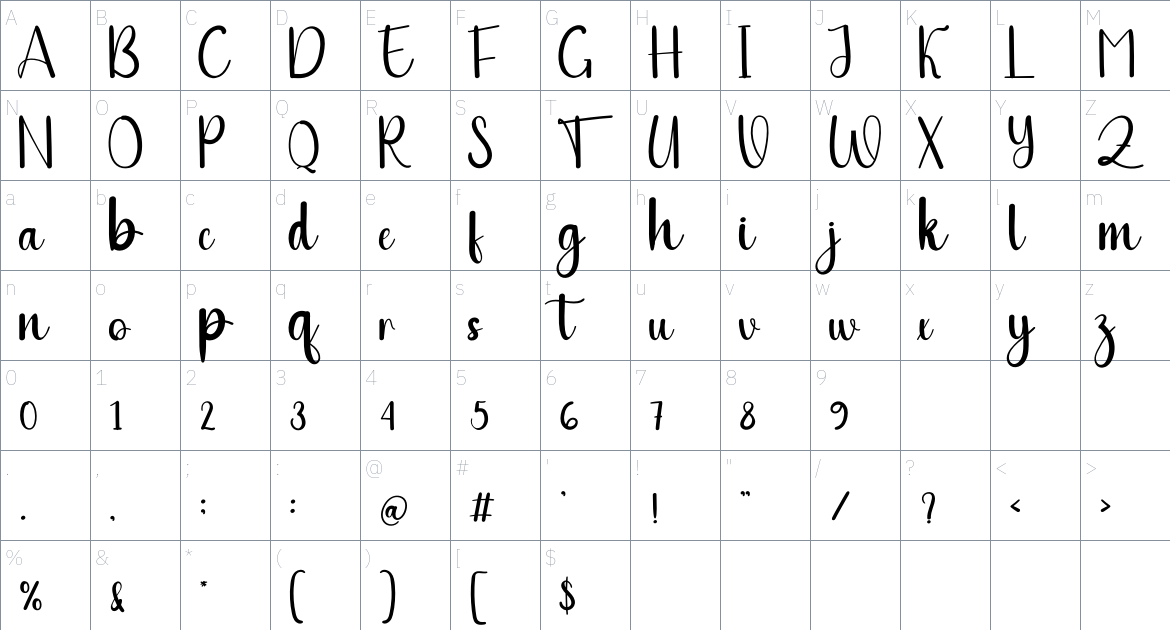 Winter Mountain font Character Map