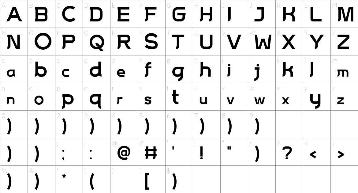 Mantrap font Character Map