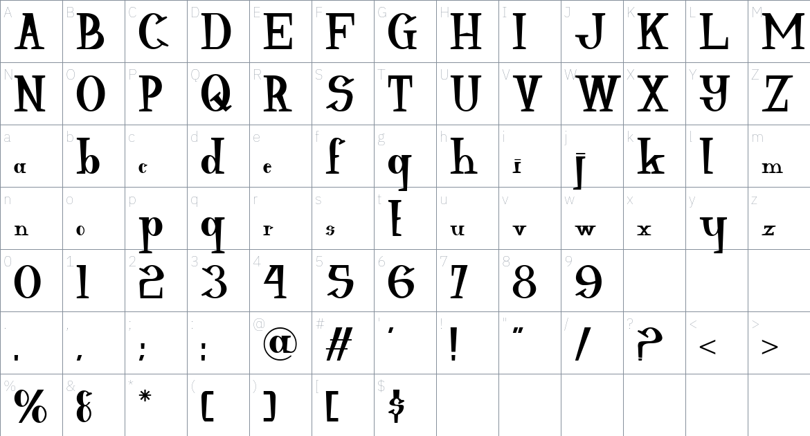 HOARY font Character Map