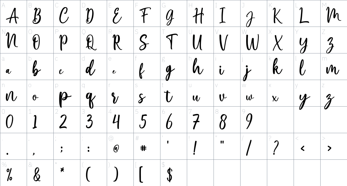 Marliesta font Character Map