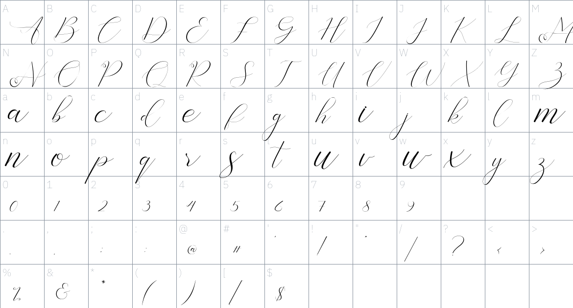 Bathey Script font Character Map