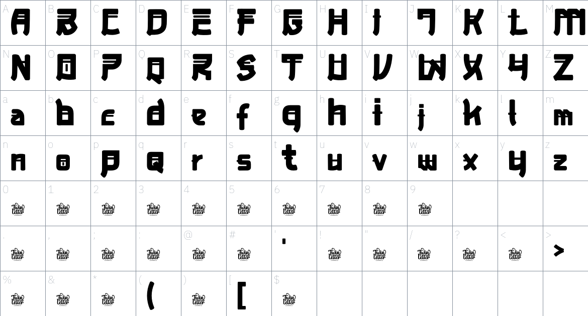 Toneri font Character Map