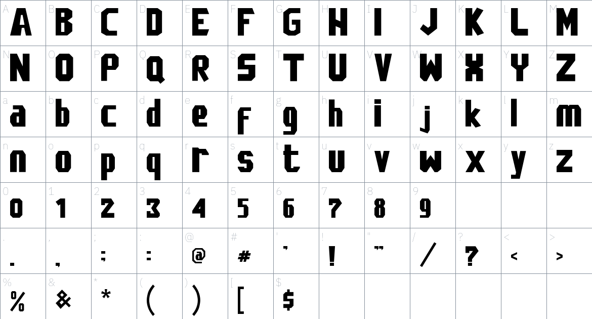 Instink font Character Map