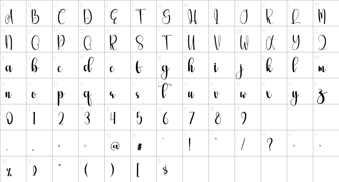 Winter Suprise font Character Map