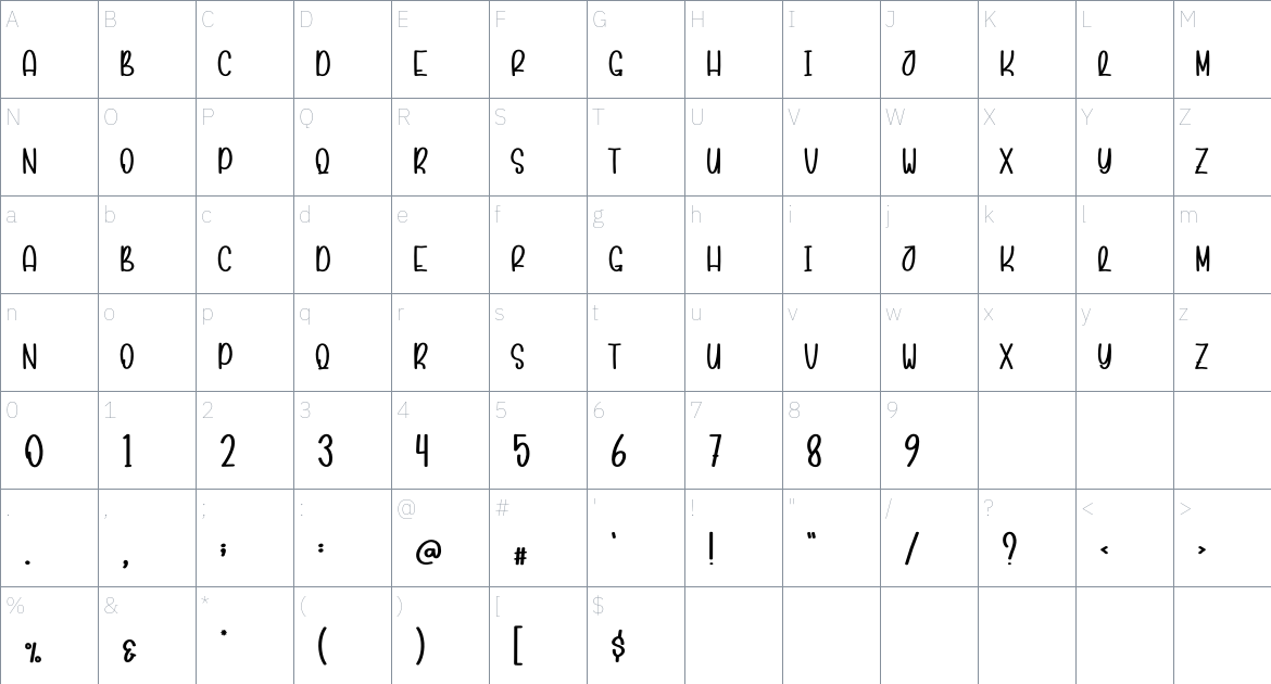 Lurking Shadows font Character Map