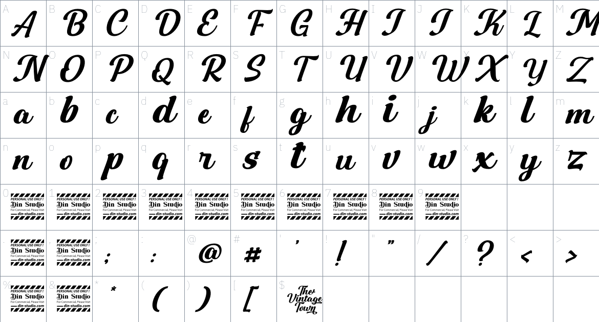 The Vintag Town font Character Map