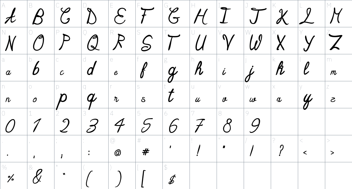 Millenium Sunset font Character Map