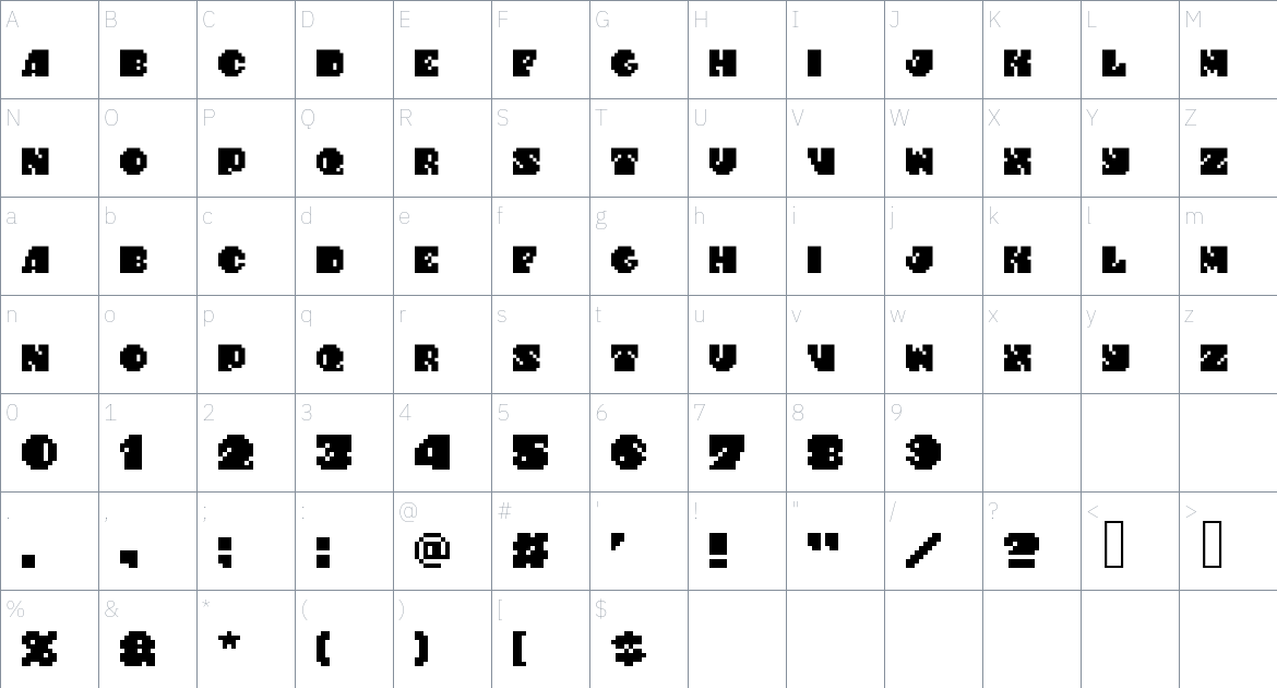 Avalancheno Font font Character Map