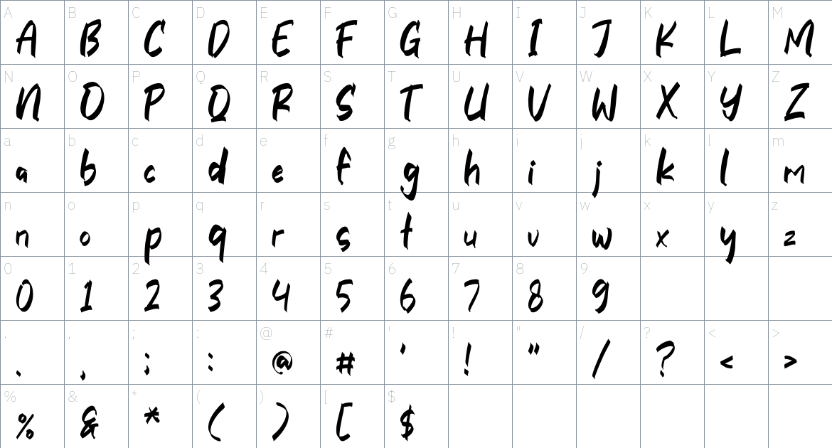 Catynburg Browling font Character Map