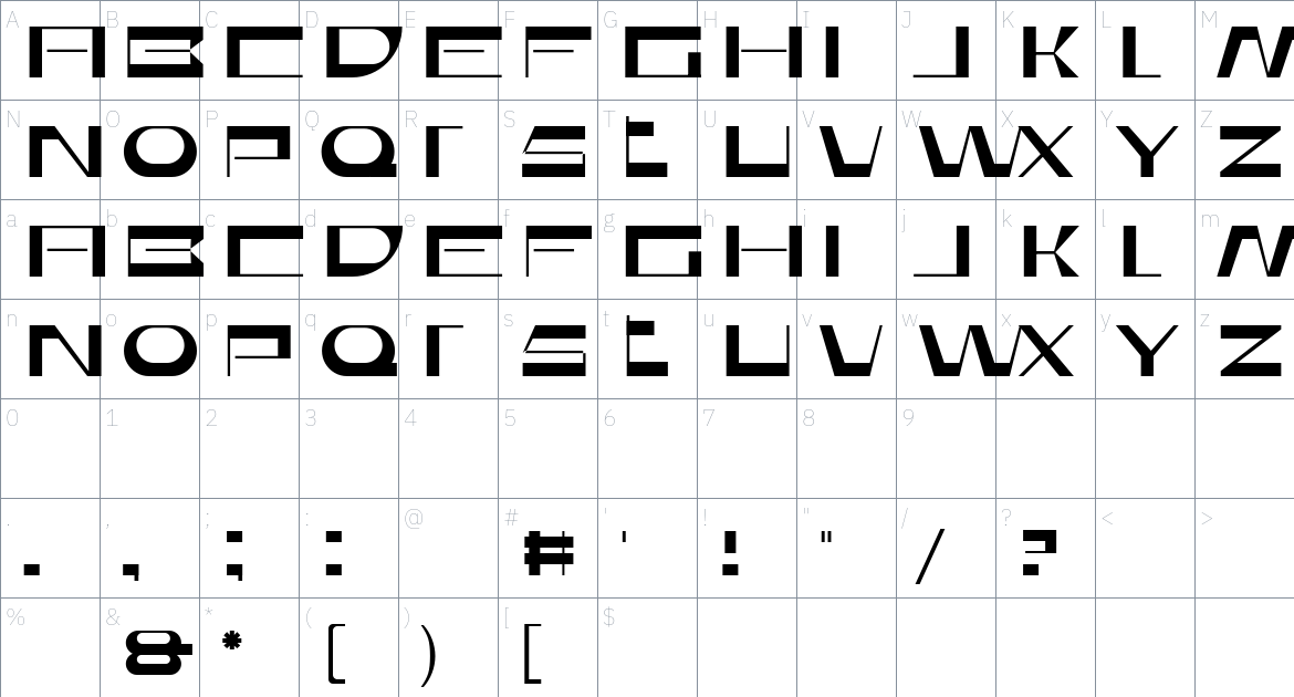 Bedaax font Character Map