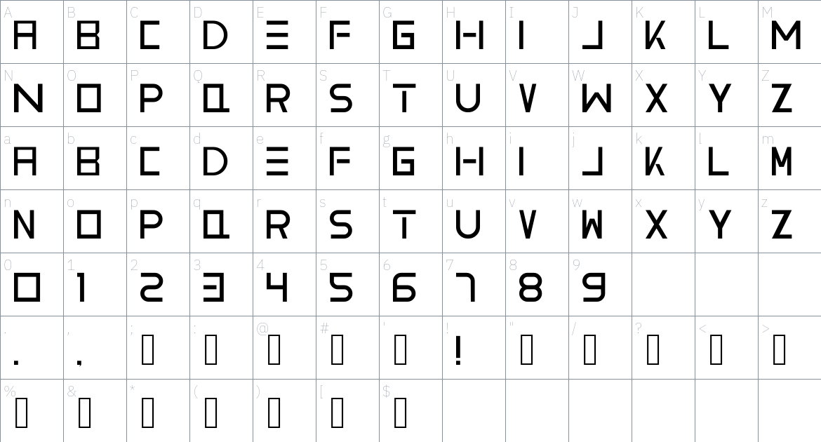 Vemanem font Character Map