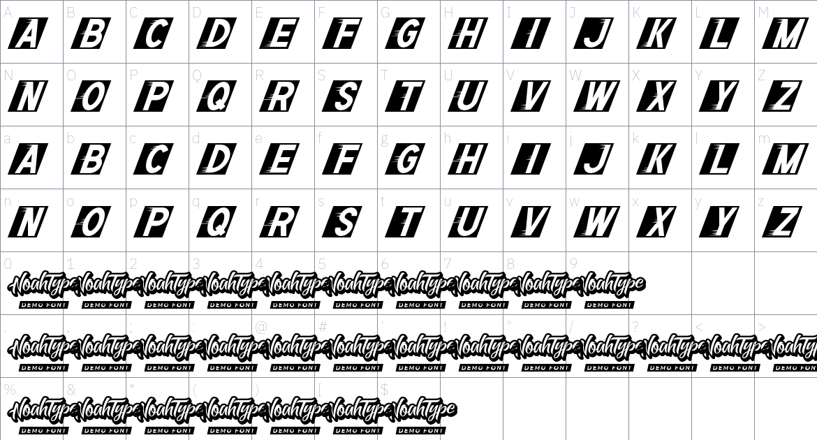 Fast Speed font Character Map