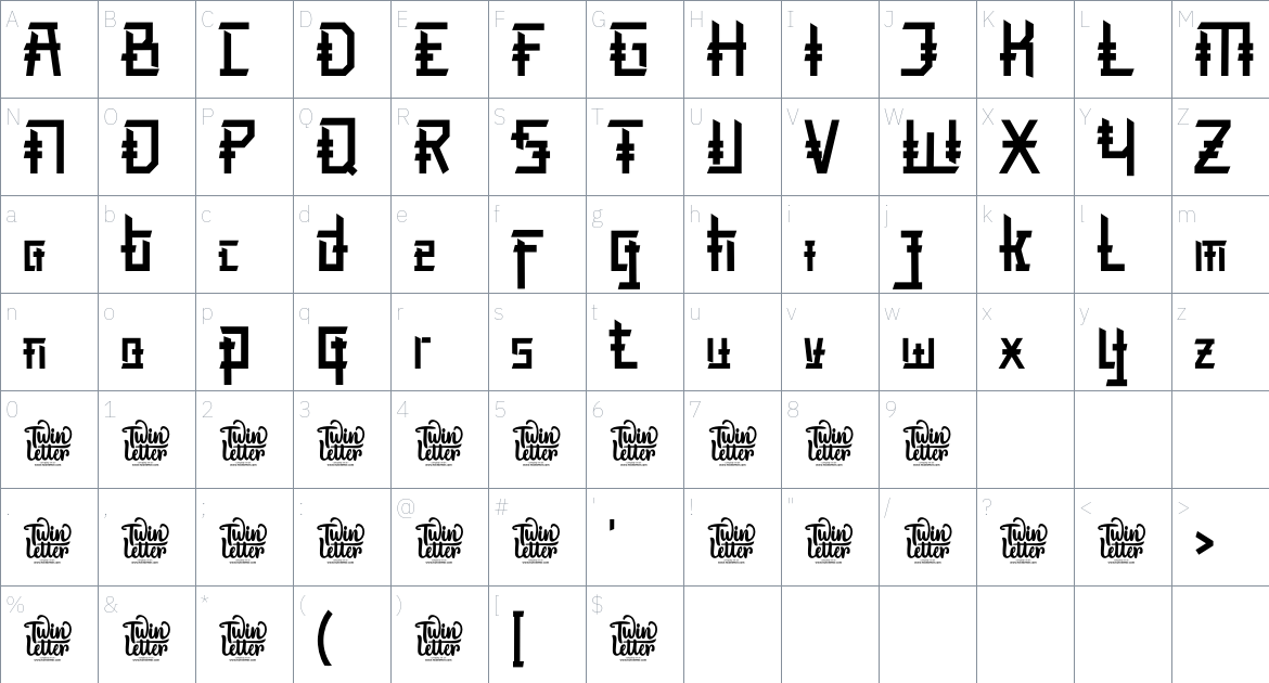 Tadashi font Character Map