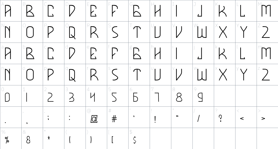 CALLRUSH font Character Map