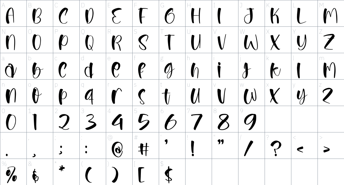 Magical Sparkle font Character Map