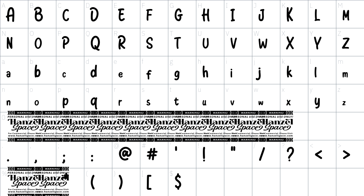 Just Squash font Character Map