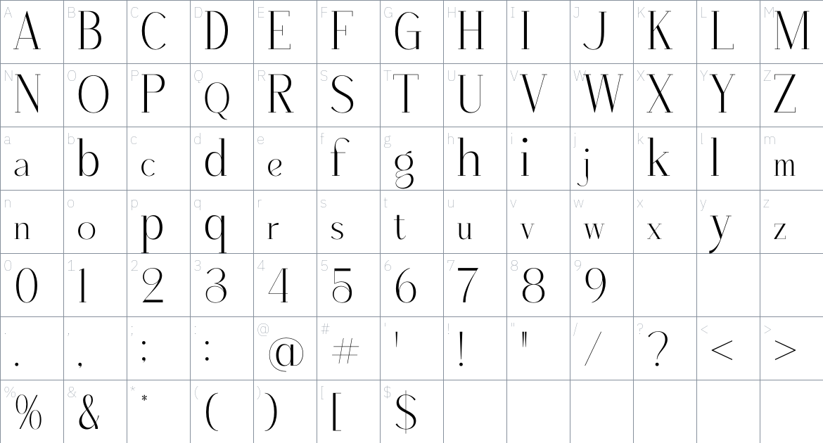 Qenliago font Character Map