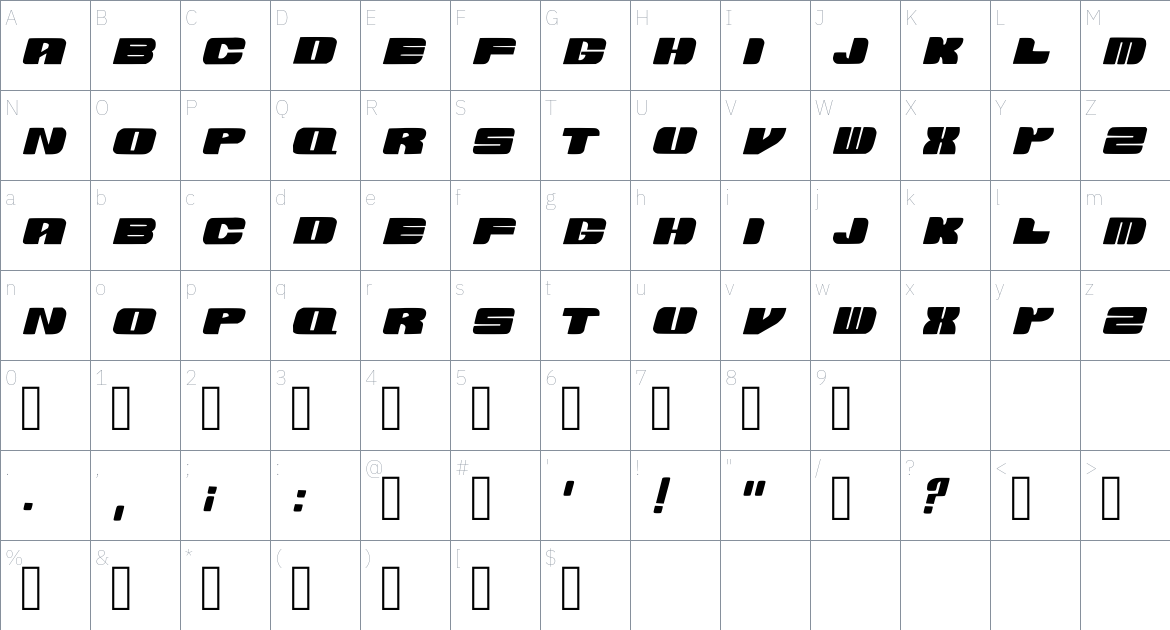 Advil font Character Map