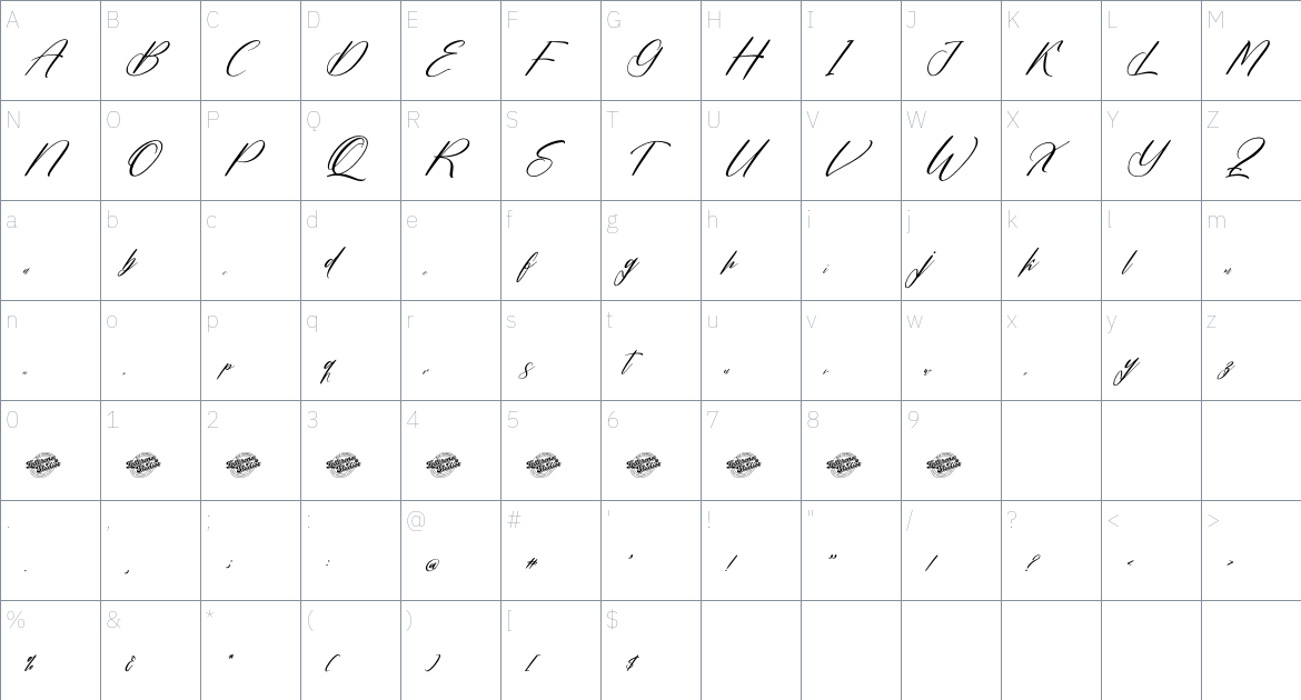 Brasteny Quilerma font Character Map