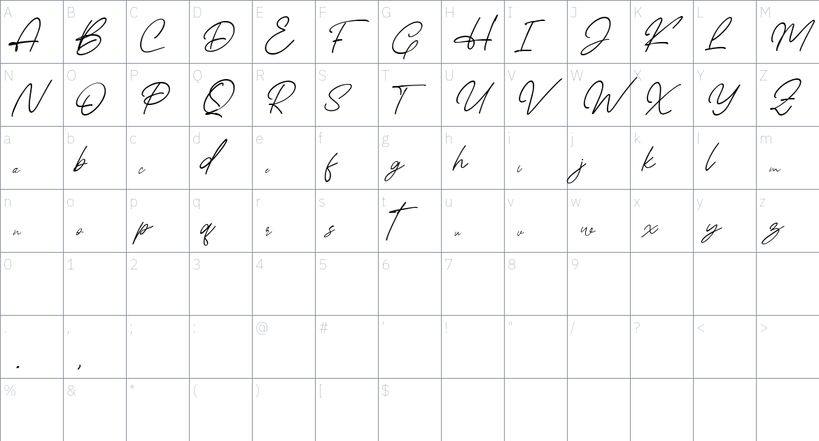 Krettany Signature font Character Map