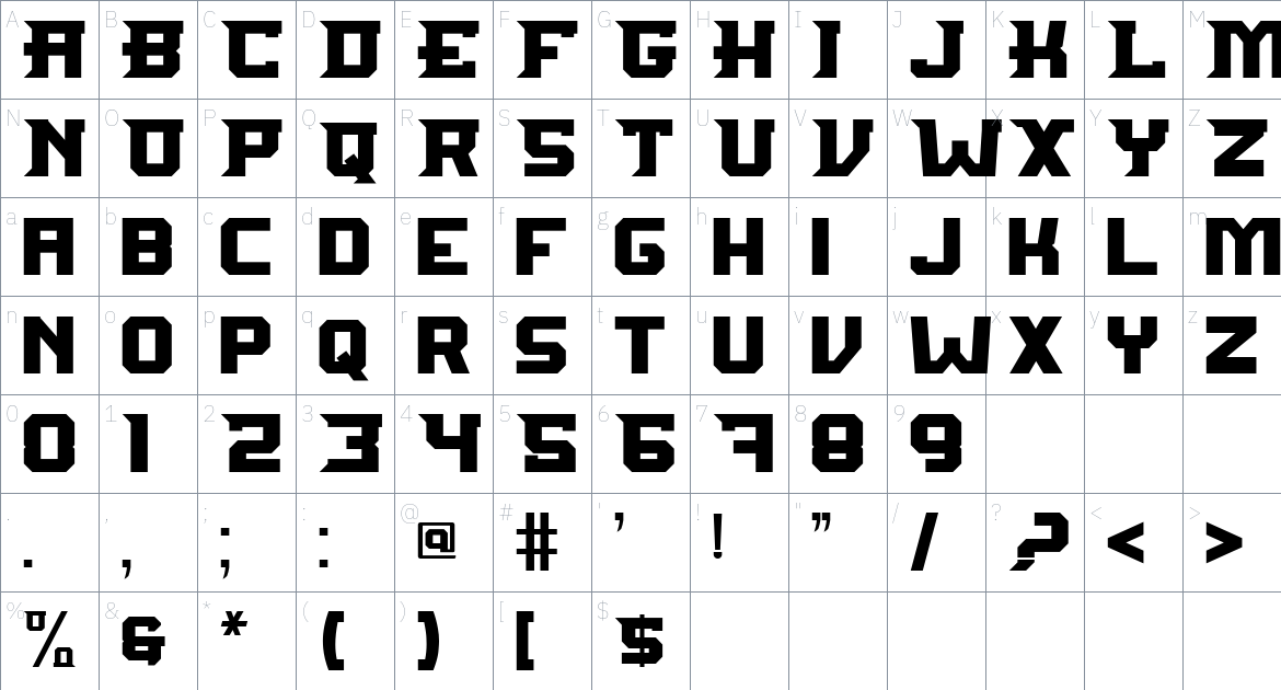 BIGCLAW font Character Map