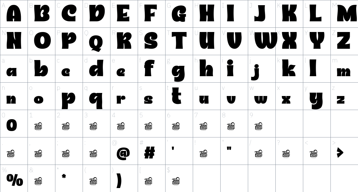 Glasfur font Character Map