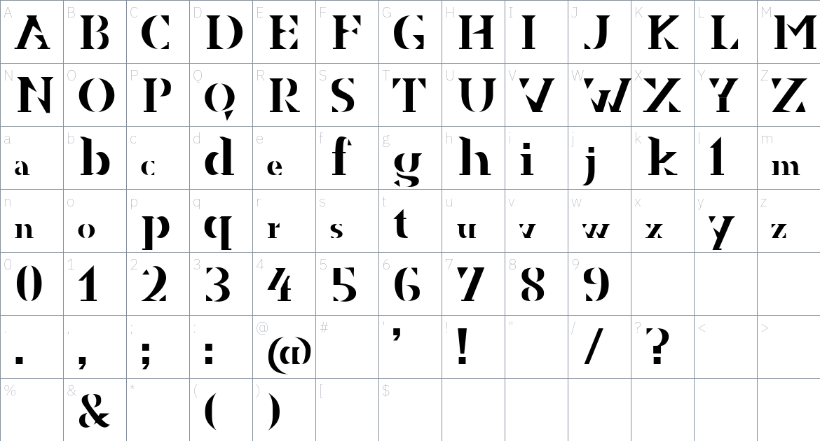 Skild Bold font Character Map