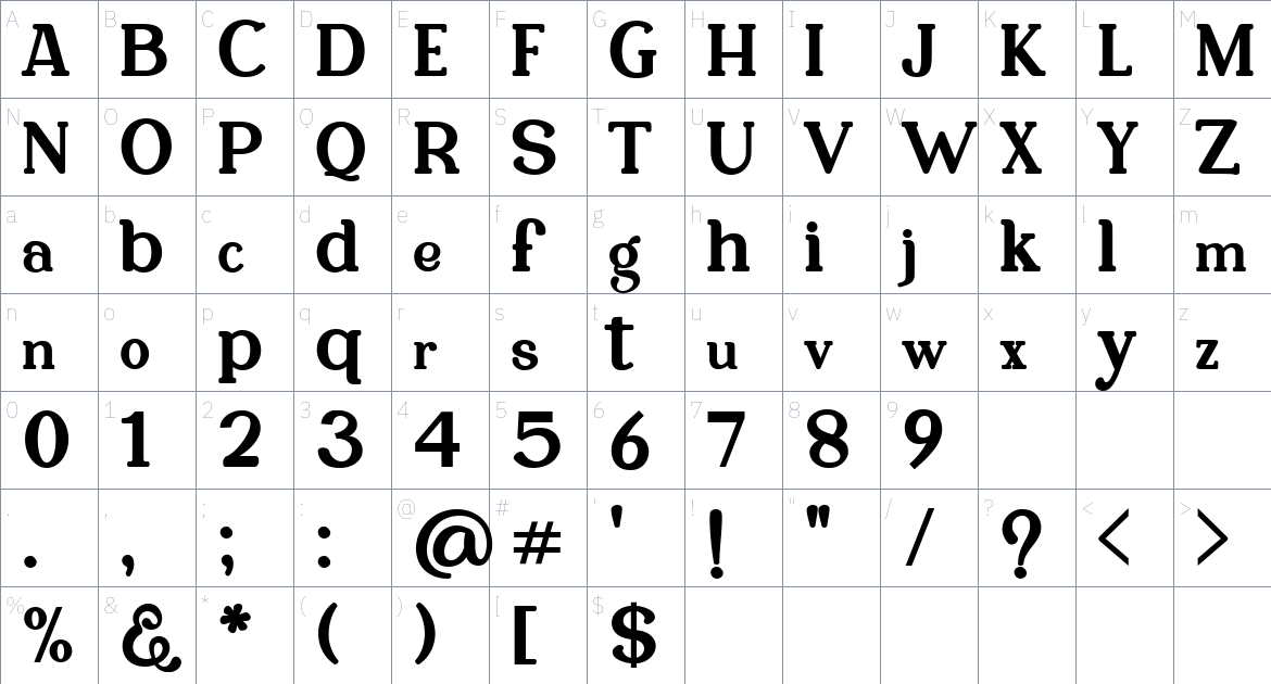 Minagi Bristone font Character Map