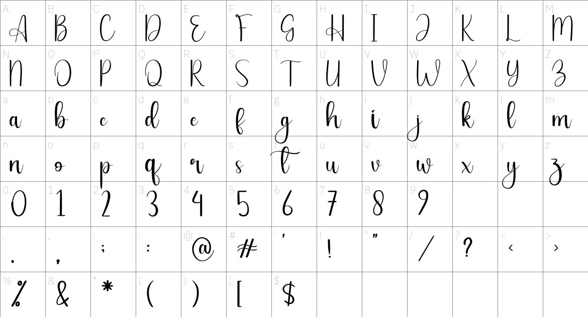 Baverage font Character Map