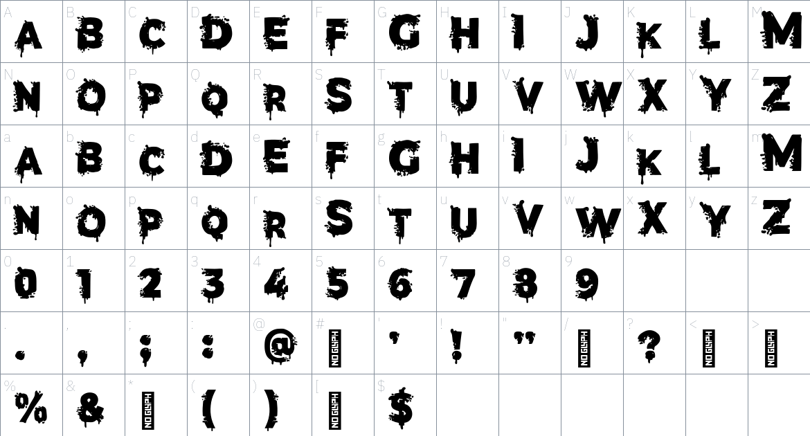 Terror Letter font Character Map