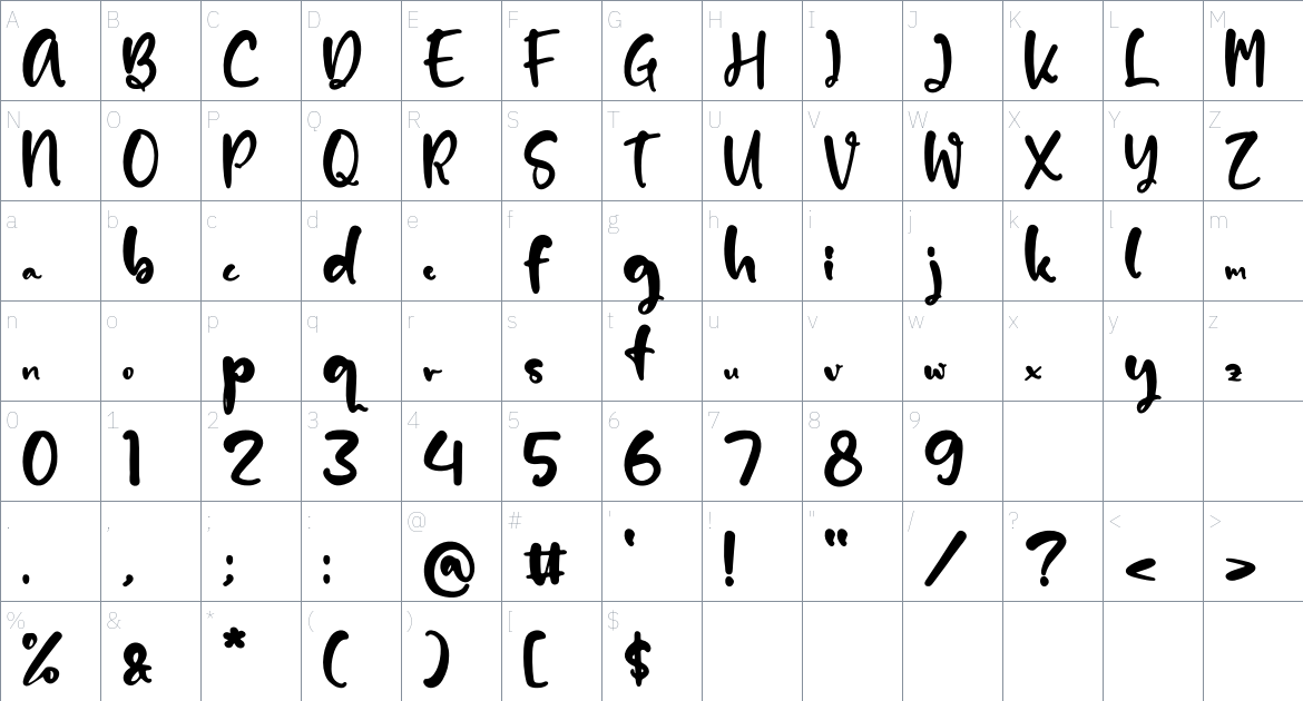 Maytime font Character Map