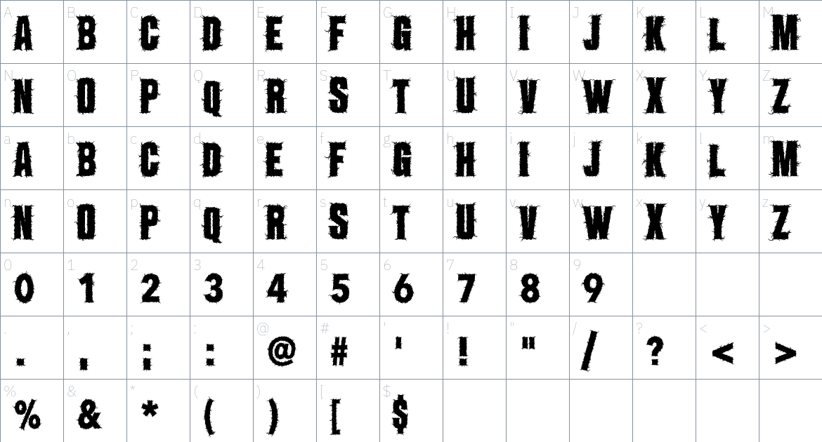 the yeti font Character Map